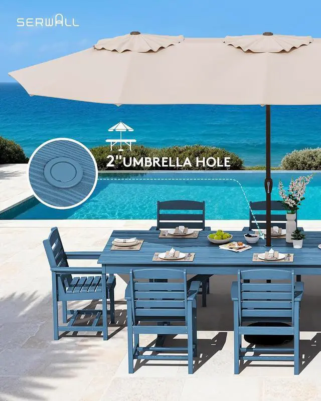 Alt view image 5 of 7 - Outdoor Dining Table, 84" Rectangular Dining Table for 6-8 Person, All Weather HDPE Outdoor Furniture for Backyard, Garden, Blue