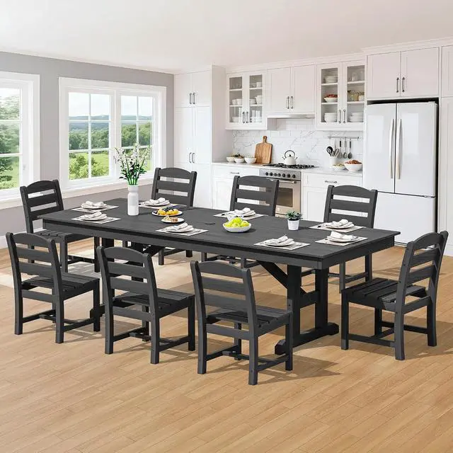 Alt view image 5 of 7 - Outdoor Armless Dining Chairs Set of 2, All-Weather HDPE Patio Chair with 19.7" Widened Seat, for Backyard, Garden, Black