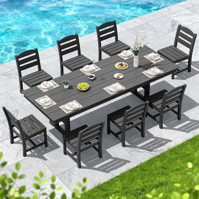 Alt view image 4 of 7 - Outdoor Armless Dining Chairs Set of 2, All-Weather HDPE Patio Chair with 19.7" Widened Seat, for Backyard, Garden, Black