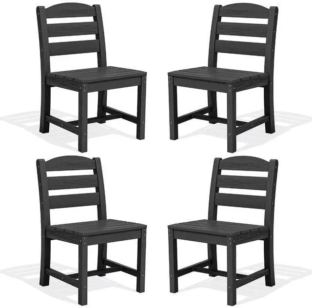 Main image of Outdoor Armless Dining Chairs Set of 4, All-Weather HDPE Patio Chair with 19.7" Widened Seat, for Backyard, Garden, Black