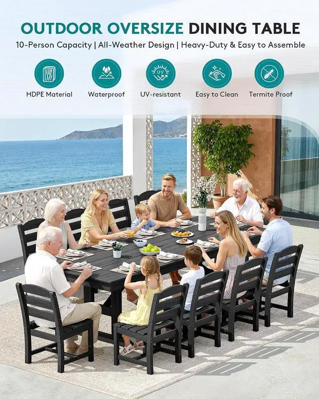 Alt view image 6 of 7 - Outdoor Armless Dining Chairs Set of 4, All-Weather HDPE Patio Chair with 19.7" Widened Seat, for Backyard, Garden, Black