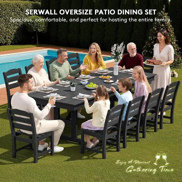 Alt view image 5 of 7 - Outdoor Armless Dining Chairs Set of 4, All-Weather HDPE Patio Chair with 19.7" Widened Seat, for Backyard, Garden, Black