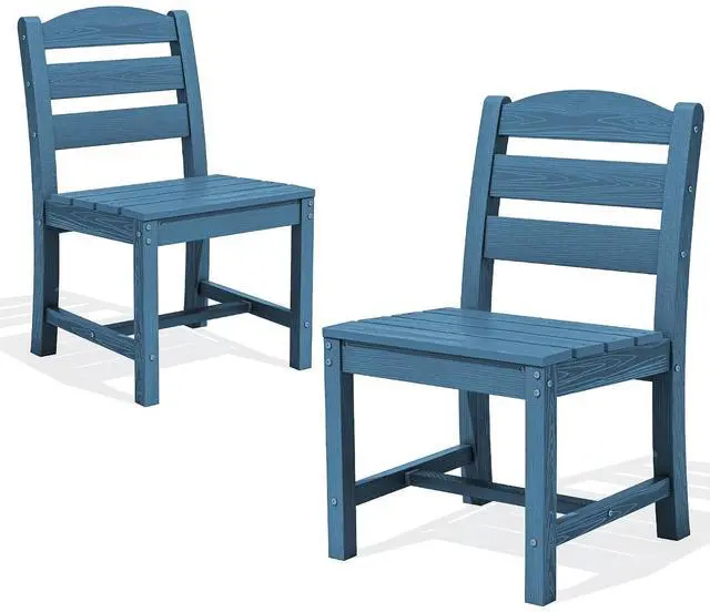 Main image of Outdoor Armless Dining Chairs Set of 2, All-Weather HDPE Patio Chair with 19.7" Widened Seat, for Backyard, Garden, Blue