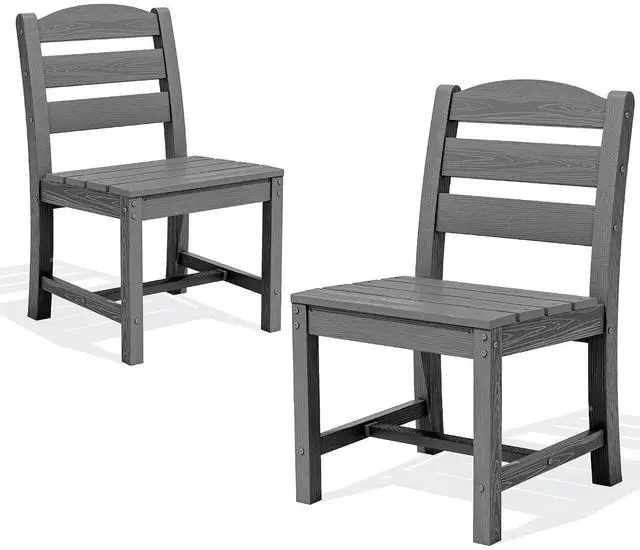 Main image of Outdoor Armless Dining Chairs Set of 2, All-Weather HDPE Patio Chair with 19.7" Widened Seat, for Backyard, Garden, Gray