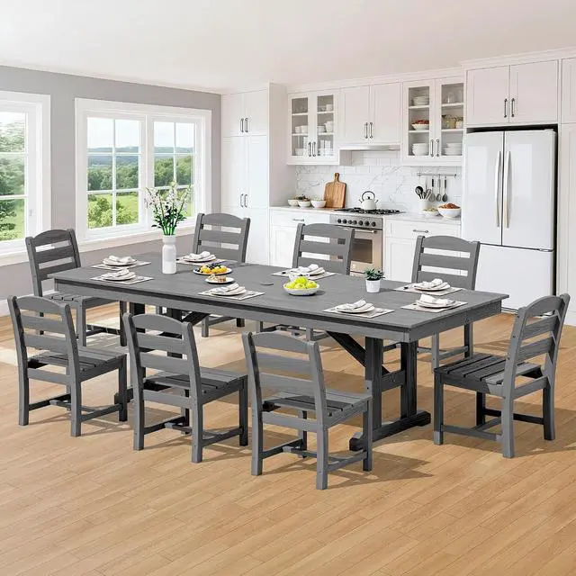 Alt view image 4 of 7 - Outdoor Armless Dining Chairs Set of 2, All-Weather HDPE Patio Chair with 19.7" Widened Seat, for Backyard, Garden, Gray