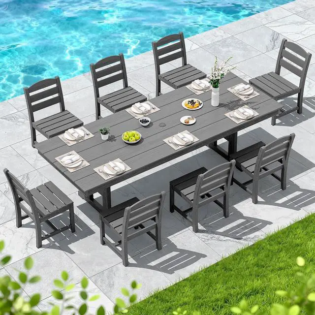 Alt view image 5 of 7 - Outdoor Armless Dining Chairs Set of 2, All-Weather HDPE Patio Chair with 19.7" Widened Seat, for Backyard, Garden, Gray