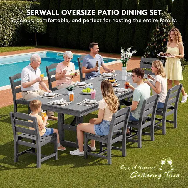 Alt view image 7 of 7 - Outdoor HDPE Armless Dining Chairs Set of 4, All-Weather Patio Dining Chairs for 4 with Widened Seat and Curved Backerst for Garden Backyard Deck, Grey