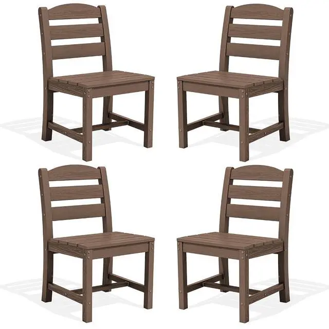 Alt view image 3 of 7 - Outdoor HDPE Armless Dining Chairs Set of 4, All-Weather Patio Dining Chairs for 4 with Widened Seat and Curved Backerst for Garden Backyard Deck, Brown