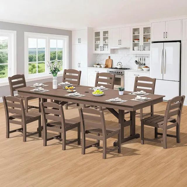 Alt view image 7 of 7 - Outdoor Armless Dining Chairs Set of 4, All-Weather HDPE Patio Dining Chair with 19.7" Widened Seat, for Backyard, Deck, Lawn and Garden, Brown