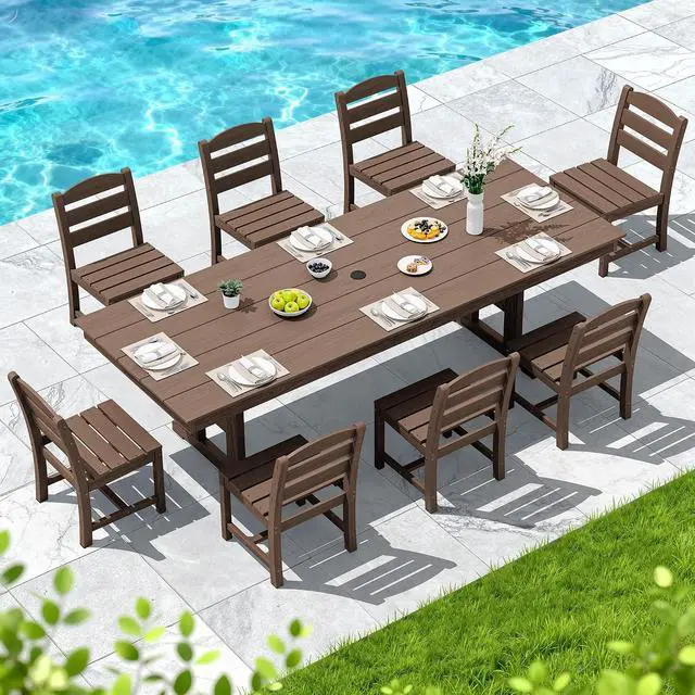 Alt view image 6 of 7 - Outdoor Armless Dining Chairs Set of 4, All-Weather HDPE Patio Dining Chair with 19.7" Widened Seat, for Backyard, Deck, Lawn and Garden, Brown