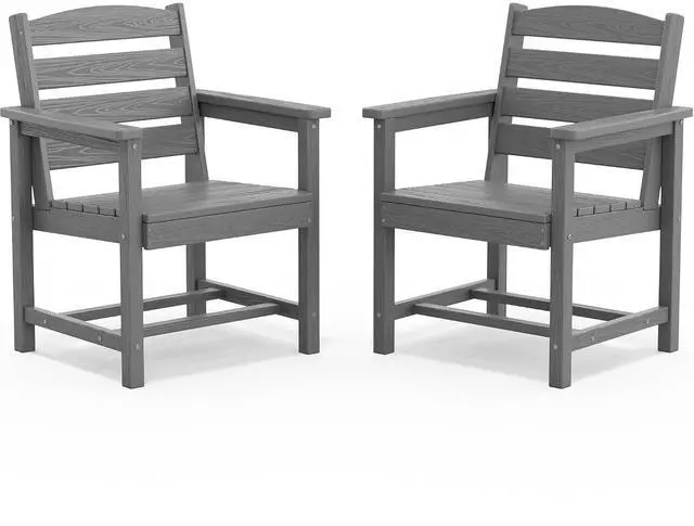 Main image of Outdoor Dining Chairs Set of 2, All-Weather HDPE Patio Chair with 19.7" Widened Seat, for Backyard, Garden, Gray