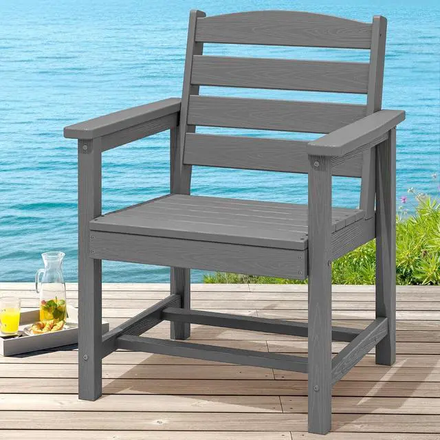 Alt view image 5 of 6 - Outdoor Dining Chairs Set of 2, All-Weather HDPE Patio Chair with 19.7" Widened Seat, for Backyard, Garden, Gray