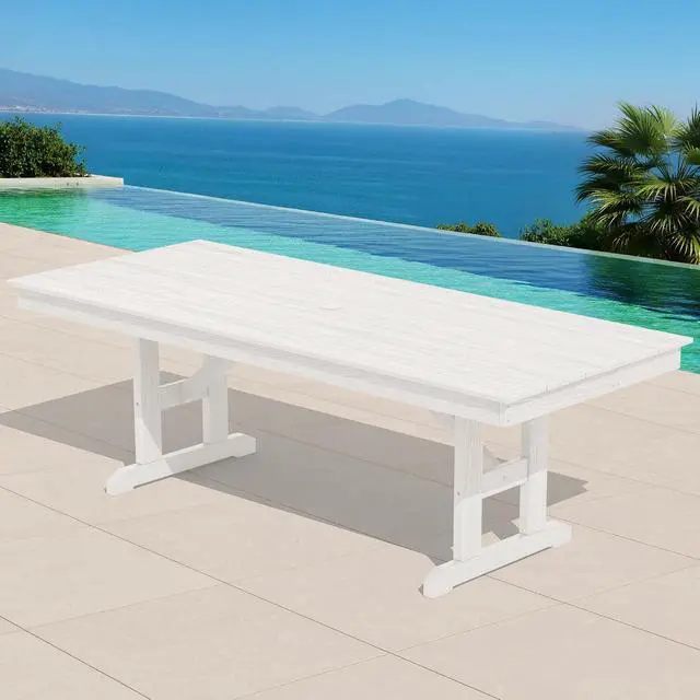 Alt view image 3 of 7 - Outdoor Large HDPE Dining Table, 84" Rectangular Dining Table for 6-8 Person, All Weather HDPE Outdoor Furniture for Backyard, Garden, White