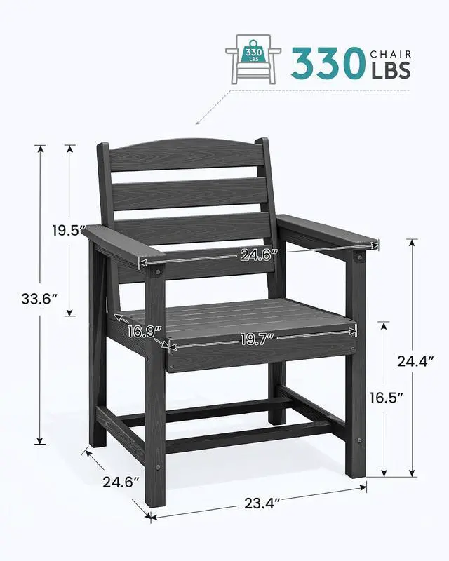 Alt view image 2 of 7 - Outdoor Dining Chairs Set of 4, All-Weather HDPE Patio Chair with 19.7" Widened Seat, for Backyard, Garden, Black