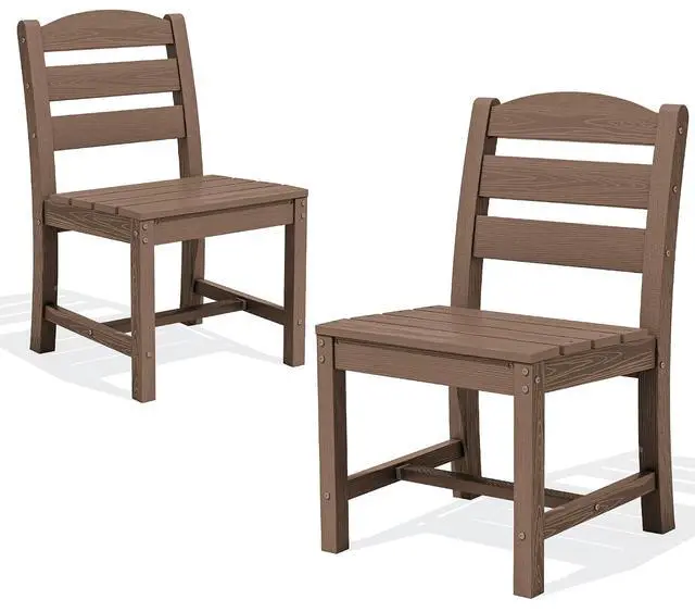 Alt view image 3 of 7 - Outdoor HDPE Armless Dining Chairs Set of 2, All-Weather Patio Dining Chairs for 2 with Widened Seat and Curved Backerst for Garden Backyard Deck, Brown