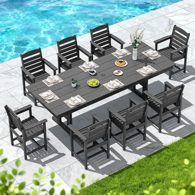 Alt view image 4 of 6 - Outdoor Dining Chairs Set of 2, All-Weather HDPE Patio Chair with 19.7" Widened Seat, for Backyard, Garden, Black