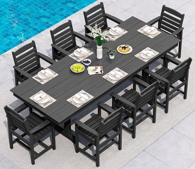 Alt view image 7 of 7 - Outdoor Dining Chairs Set of 4, All-Weather HDPE Patio Chair with 19.7" Widened Seat, for Backyard, Garden, Black