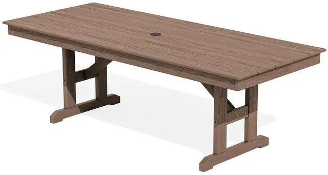 Main image of Outdoor Dining Table, 84" Rectangular Dining Table for 6-8 Person, All Weather HDPE Patio Dining Table with Umbrella Hole for Backyard, Garden, Brown