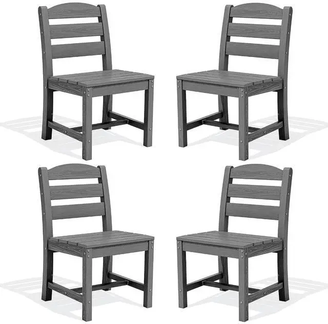 Main image of Outdoor Armless Dining Chairs Set of 4, All-Weather HDPE Patio Chair with 19.7" Widened Seat, for Backyard, Garden, Gray