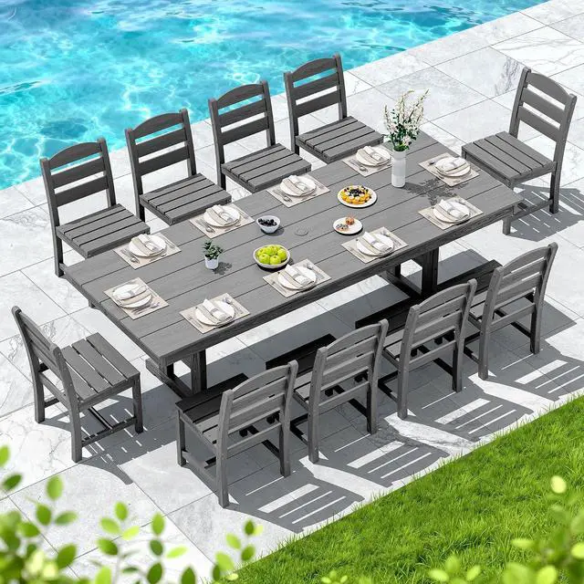 Alt view image 3 of 7 - Outdoor Armless Dining Chairs Set of 4, All-Weather HDPE Patio Chair with 19.7" Widened Seat, for Backyard, Garden, Gray