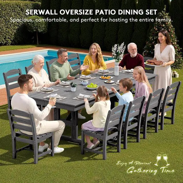 Alt view image 5 of 7 - Outdoor Armless Dining Chairs Set of 4, All-Weather HDPE Patio Chair with 19.7" Widened Seat, for Backyard, Garden, Gray