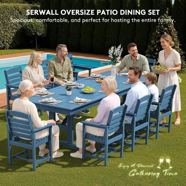 Alt view image 6 of 7 - Outdoor Dining Table, 84" Rectangular Dining Table for 6-8 Person, All Weather HDPE Outdoor Furniture for Backyard, Garden, Blue