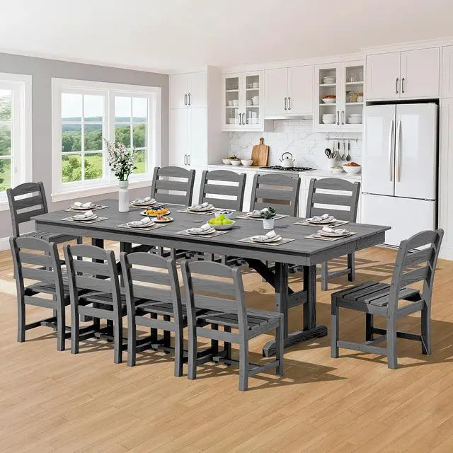 Alt view image 7 of 7 - Outdoor Armless Dining Chairs Set of 4, All-Weather HDPE Patio Chair with 19.7" Widened Seat, for Backyard, Garden, Gray