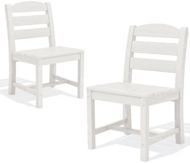 Main image of Outdoor Armless Dining Chairs Set of 2, All-Weather HDPE Patio Chair with 19.7" Widened Seat, for Backyard, Garden, White