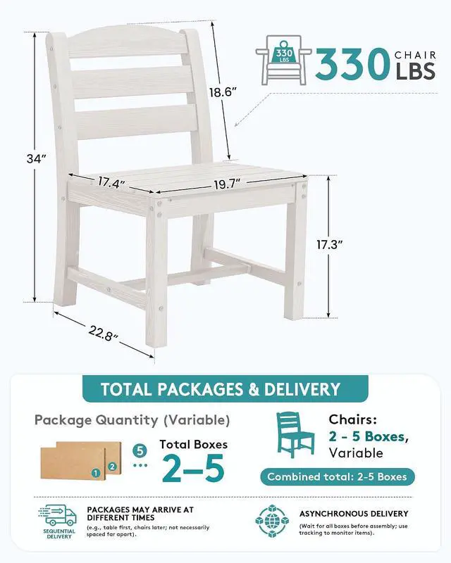 Alt view image 2 of 7 - Outdoor Armless Dining Chairs Set of 4, All-Weather HDPE Patio Chair with 19.7" Widened Seat, for Backyard, Garden, White