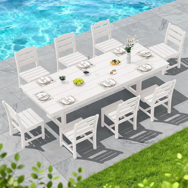 Alt view image 4 of 7 - Outdoor Armless Dining Chairs Set of 2, All-Weather HDPE Patio Chair with 19.7" Widened Seat, for Backyard, Garden, White