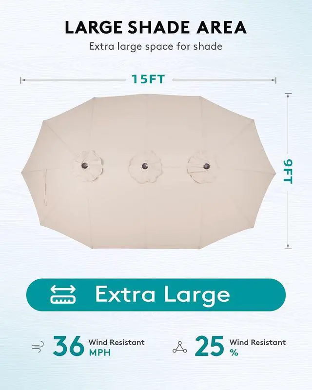Alt view image 2 of 7 - 10 Piece Outdoor Dining Set with 15ft Triple-Head Foldable Umbrella(Based not Included), 84" HDPE Outdoor Table and Chairs for 8, Brown