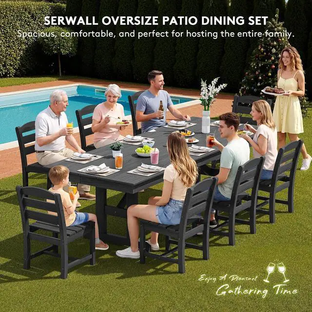 Alt view image 6 of 7 - Outdoor HDPE Armless Dining Chairs Set of 2, All-Weather Patio Dining Chairs for 2 with Widened Seat and Curved Backerst for Garden Backyard Deck, Black