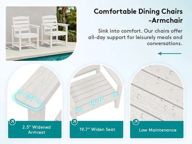 Alt view image 4 of 7 - 9 Piece Outdoor Dining Set, 84" HDPE Outdoor Table and Chairs for 8All Weather Patio Furniture Set with Umbrella Hole for Backyard, Garden, White