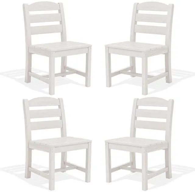 Main image of Outdoor Armless Dining Chairs Set of 4, All-Weather HDPE Patio Chair with 19.7" Widened Seat, for Backyard, Garden, White