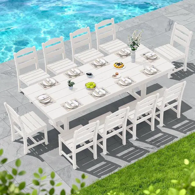 Alt view image 3 of 7 - Outdoor Armless Dining Chairs Set of 4, All-Weather HDPE Patio Chair with 19.7" Widened Seat, for Backyard, Garden, White