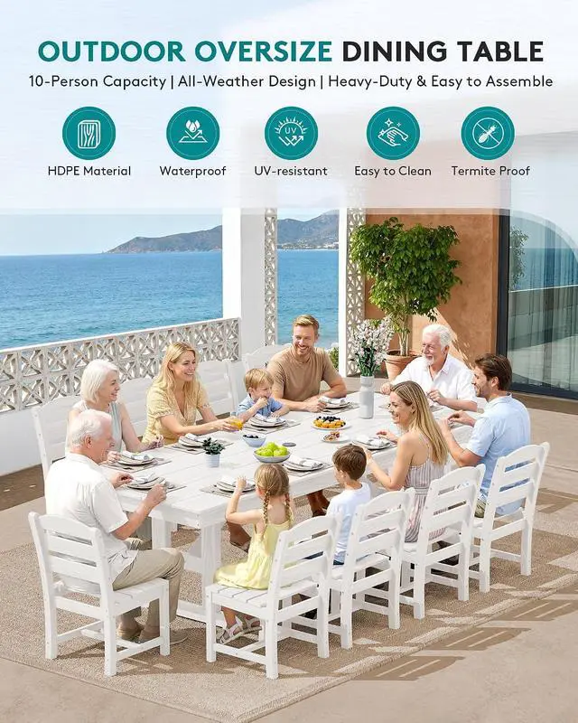 Alt view image 6 of 7 - Outdoor Armless Dining Chairs Set of 4, All-Weather HDPE Patio Chair with 19.7" Widened Seat, for Backyard, Garden, White