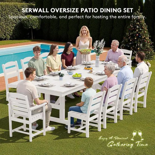 Alt view image 5 of 7 - Outdoor Armless Dining Chairs Set of 4, All-Weather HDPE Patio Chair with 19.7" Widened Seat, for Backyard, Garden, White