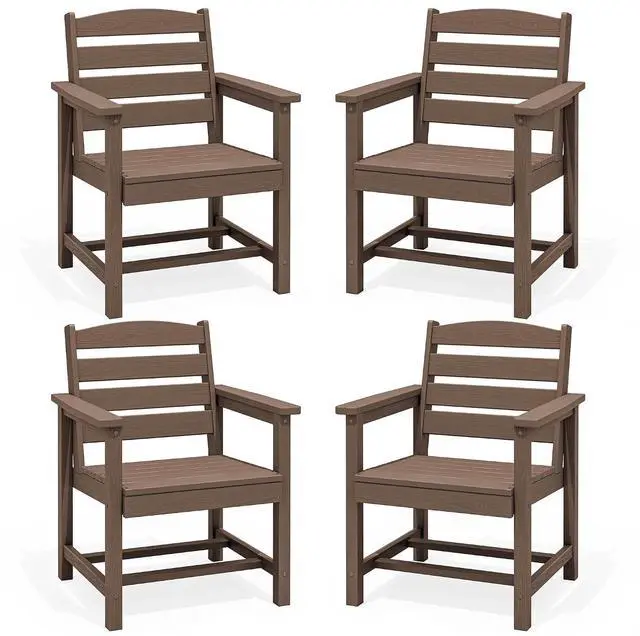 Main image of Outdoor Dining Chairs Set of 4, All-Weather HDPE Patio Chair with 19.7" Widened Seat, for Backyard, Garden, Brown