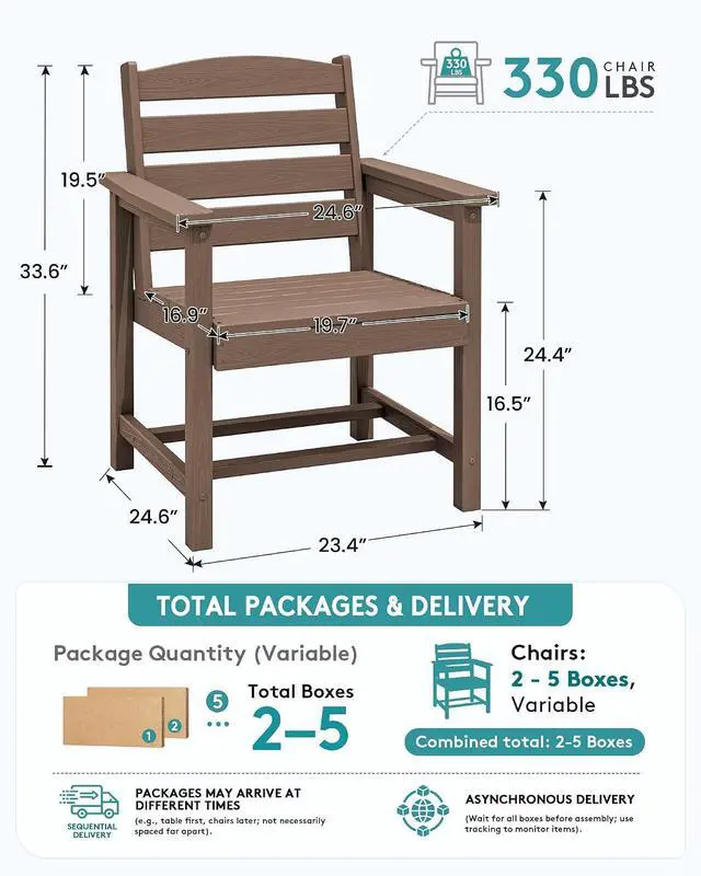 Alt view image 2 of 7 - Outdoor Dining Chairs Set of 4, All-Weather HDPE Patio Chair with 19.7" Widened Seat, for Backyard, Garden, Brown