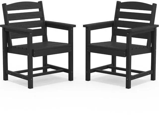 Main image of Outdoor Dining Chairs Set of 2, All-Weather HDPE Patio Chair with 19.7" Widened Seat, for Backyard, Garden, Black