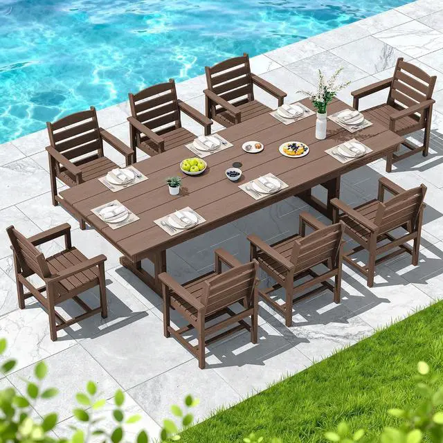 Alt view image 5 of 7 - Outdoor Dining Chairs Set of 4, All-Weather HDPE Patio Chair with 19.7" Widened Seat, for Backyard, Garden, Brown