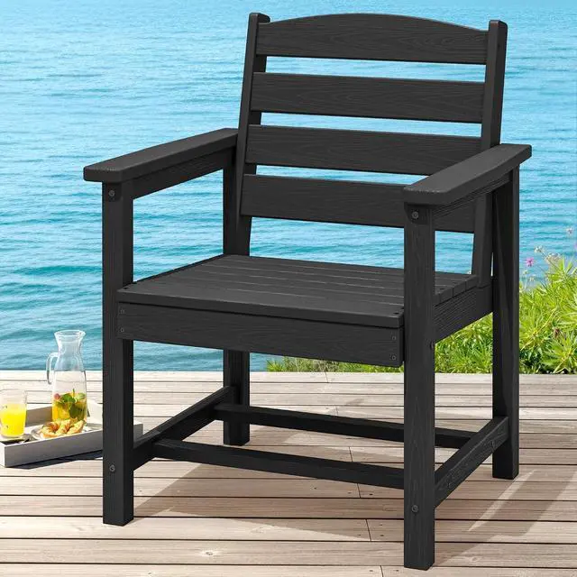 Alt view image 5 of 6 - Outdoor Dining Chairs Set of 2, All-Weather HDPE Patio Chair with 19.7" Widened Seat, for Backyard, Garden, Black