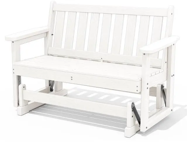 Main image of 2 Person Patio Glider Rocking Chair, HDPE Material Weather-Resistant Swinging Bench for Outdoor Porch Garden, White