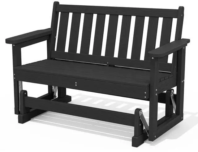 Main image of 2 Person Patio Glider Bench, HDPE Material Weather-Resistant Swinging Bench for Outdoor Porch Garden, Black