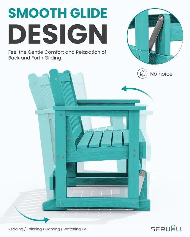 Alt view image 4 of 7 - 2 Person Patio Glider Bench, HDPE Material Weather-Resistant Swinging Bench for Outdoor Porch Garden, Aruba