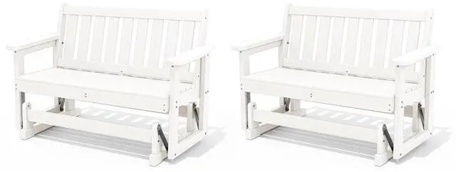 Main image of Outdoor Glider Bench Set of 2, HDPE Weather-Resistant Swinging Bench for Backyard Garden Porch, White