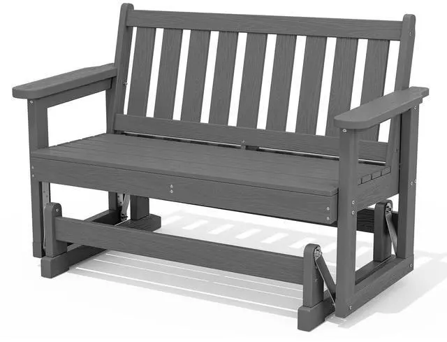 Main image of Outdoor Glider Rocking Chair, HDPE All-Weather Resistant 2-Person Loveseat, Outdoor Rocking Bench Chair with 660LBS Capacity for Backyard Garden Porch, Grey