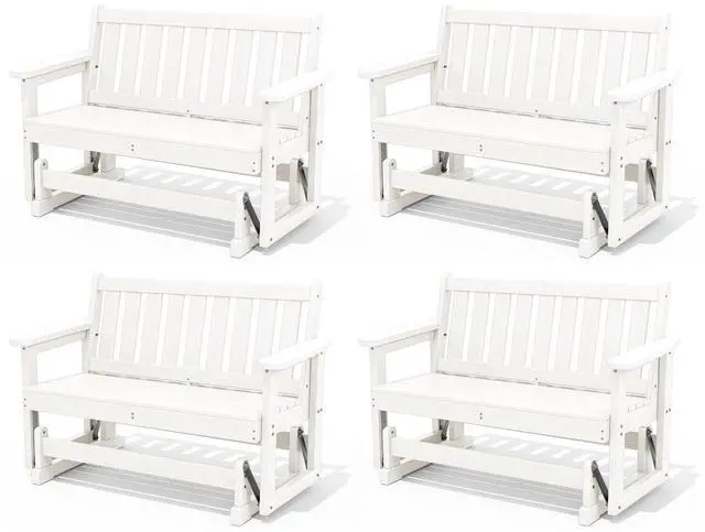 Main image of Outdoor Glider Bench Set of 4, HDPE Weather-Resistant Swinging Bench for Backyard Garden Porch, White
