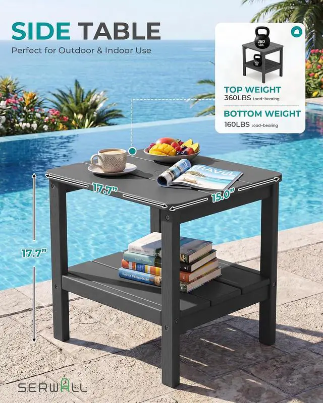 Alt view image 5 of 7 - Double Layer Adirondack Side Table with Umbrella Hole, HIPS Outdoor Side Table Rectangular End Tables for Patio, Poolside, Garden, Gray