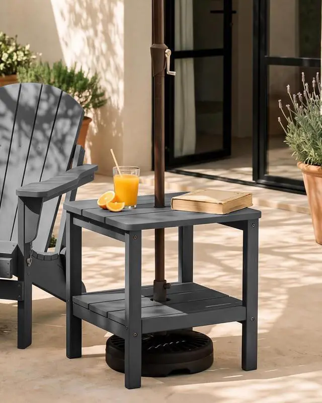 Alt view image 6 of 7 - Double Layer Adirondack Side Table with Umbrella Hole, HIPS Outdoor Side Table Rectangular End Tables for Patio, Poolside, Garden, Gray